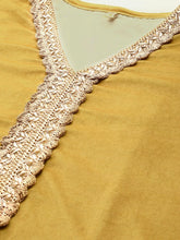 Mustard Yellow & Golden Ethnic Motifs Yoke Design Velvet Kurta-AHKUVLDP-1017